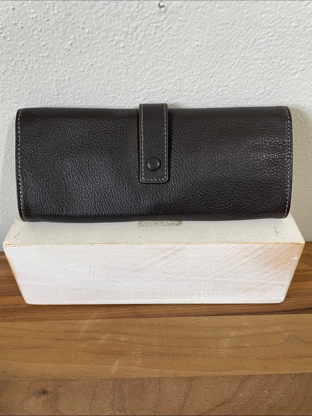 Levenger Pebbled Leather Jewelry Travel Case Snap Fold Zip Organizer Pouch Luxe